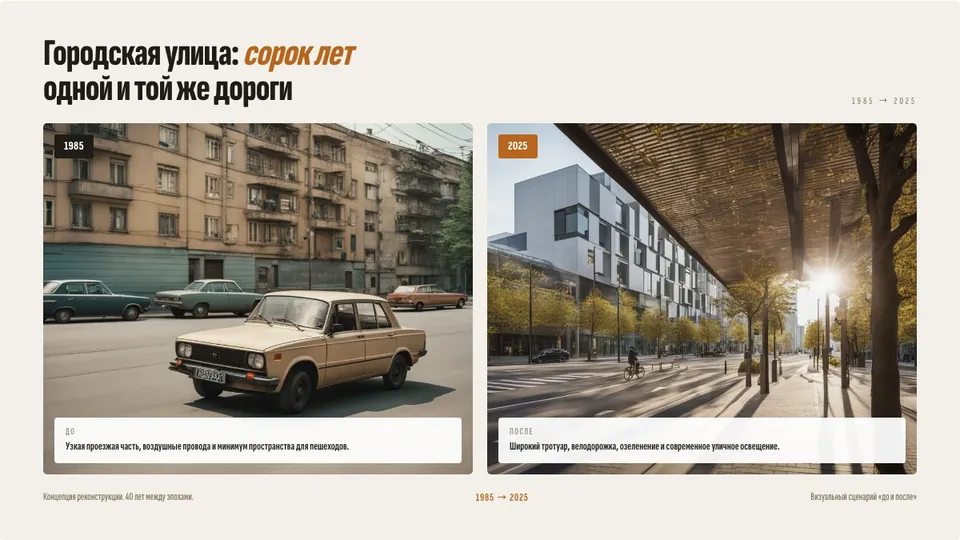 Пример слайда «Как меняется городская улица»